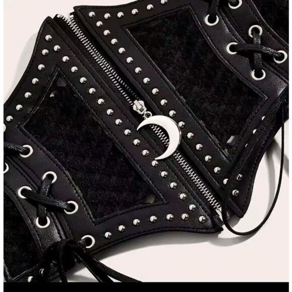 Dolls Kill Accessories - New Wide burlesque Zip Front Studded Moon Belt One Size, Elastic
